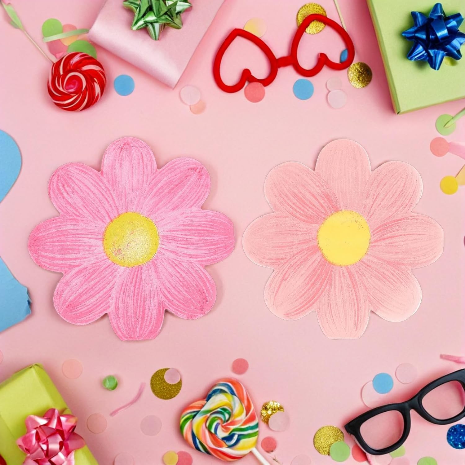 Disposable Floral Paper Napkins, 20pcs Pink Daisy Party Tissue Paper for Birthday, Wedding, ’s Picnic and Holiday Reception Decor