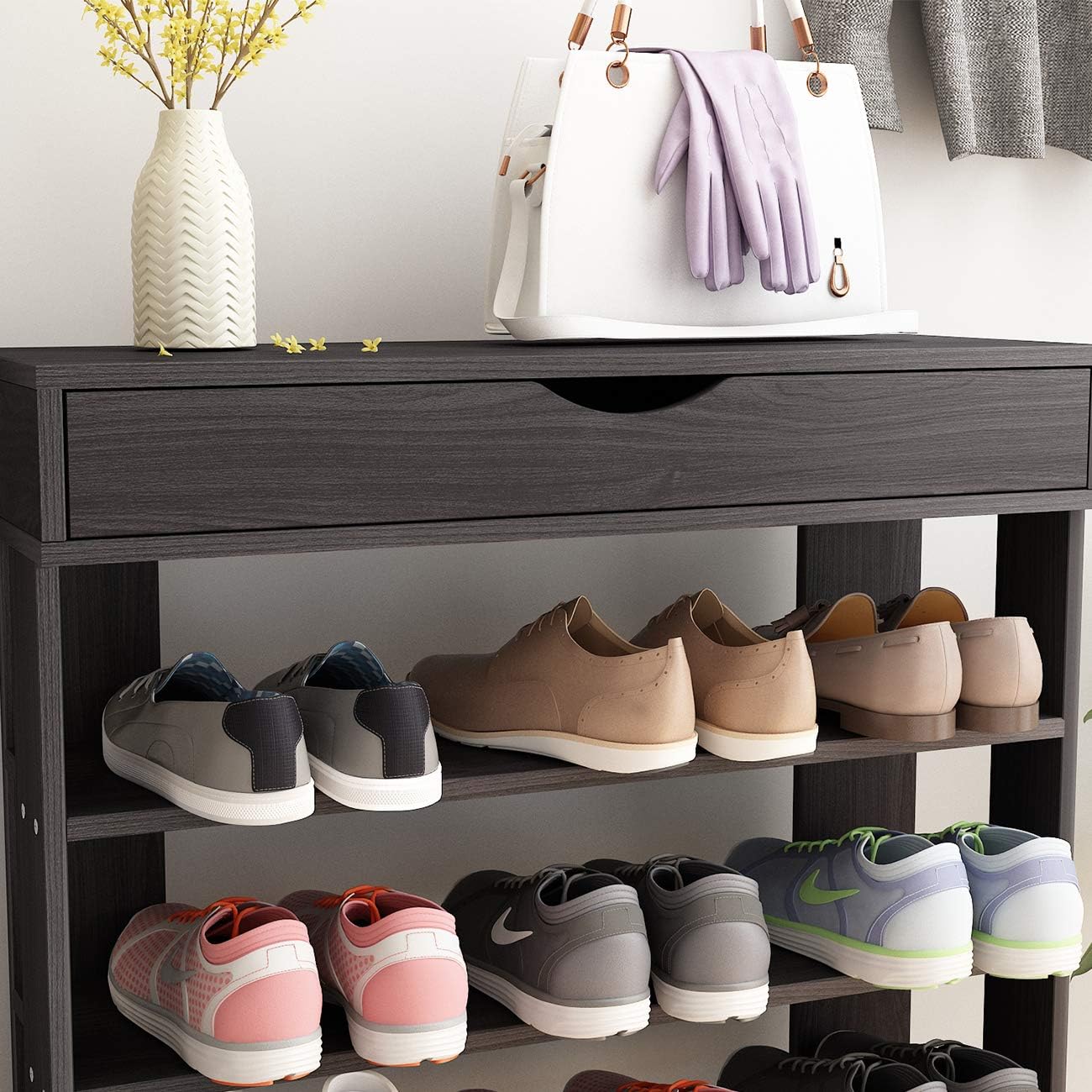 soges 5-Tier Shoe Rack 29.5inch Shoe Storage Shelf Shoe Organizer for Entryway, Black Shoe Rack Storage Organizer