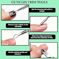 Vista 4 de FANDAMEI Herramientas de uñas, kit de cuidado de uñas, limas de uñas 100/180, bloque de pulidor de uñas, pinzas para cutículas, empujador