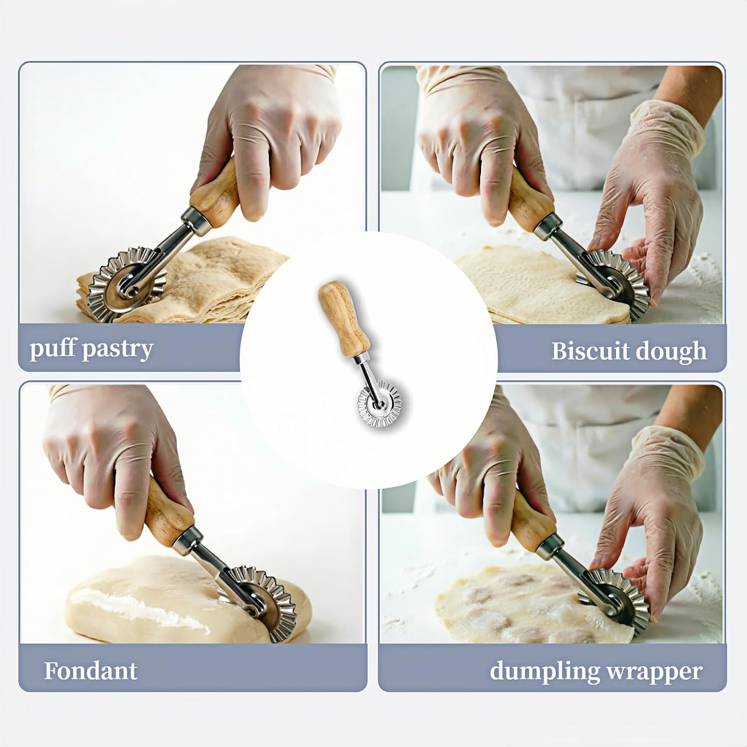 Pasta Maker - Pastry Cutter Wheel - Dough Ravioli Pizza Cutter Wheel for Home and Kitchen,Ravioli Wheel with Long Wooden Handle, 1.3"(1pcs)