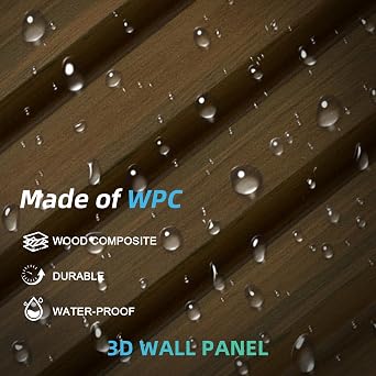 3D Faux Wood Wall Panels for Exterior Waterproof WPC Decorative Siding Slat Covering, Outdoor UV 7.55 FT (L) x 0.53 FT(H) Resistant Wall Decor, Easy Install Design (Brown, Pack of 5 Piece)
