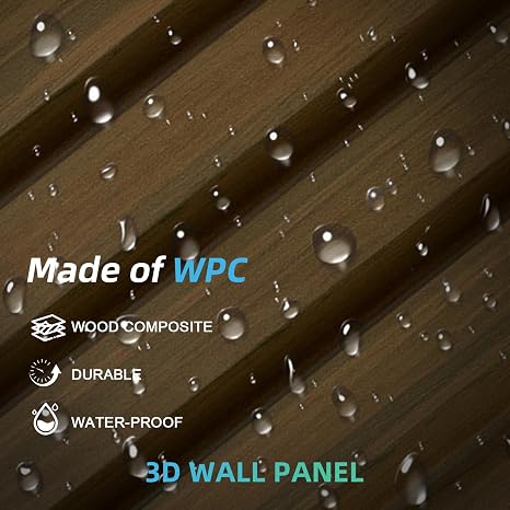 3D Faux Wood Wall Panels for Exterior Waterproof WPC Decorative Siding Slat Covering, Outdoor UV 7.55 FT (L) x 0.53 FT(H) Resistant Wall Decor, Easy Install Design (Brown, Pack of 5 Piece)