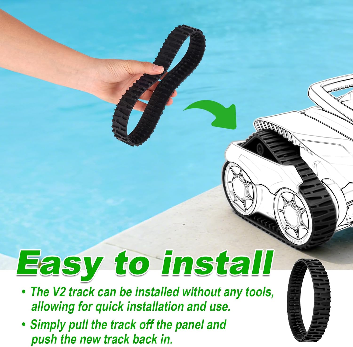 2pcs Pool Cleaner Track V2 Replacement Parts, Premium Rubber Tracks Compatible with Polaris MAXX Suction Side Pool Cleaner R0916500 Tire Upgrade image 5