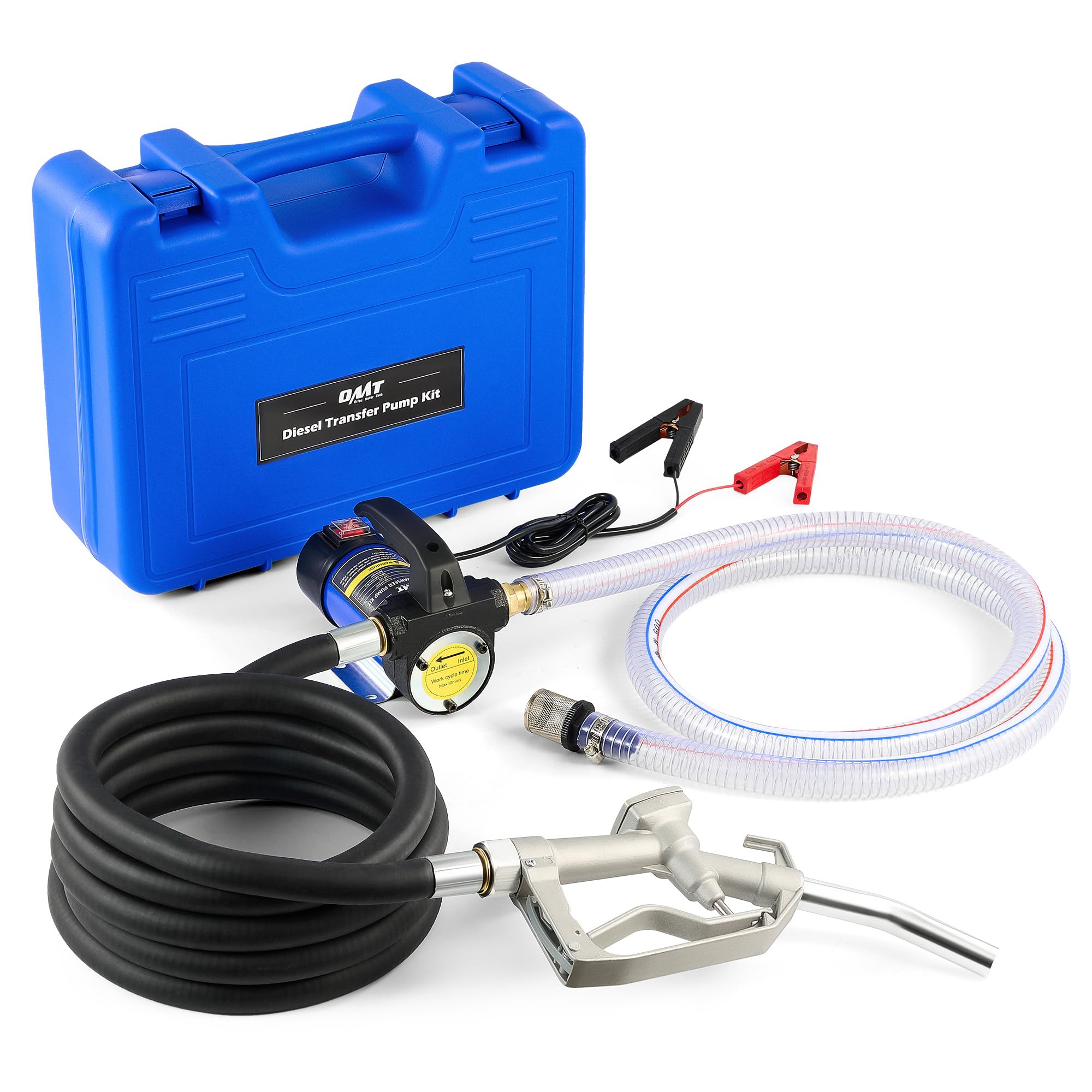 Orion Motor Tech 12V Pompa Gasolio 175W Pompa Elettrica Travaso Gasolio Pompa di Trasferimento Diesel con Ugello e Tubi Flessibili per Cherosene Diesel Carburante con Valigetta di Trasporto