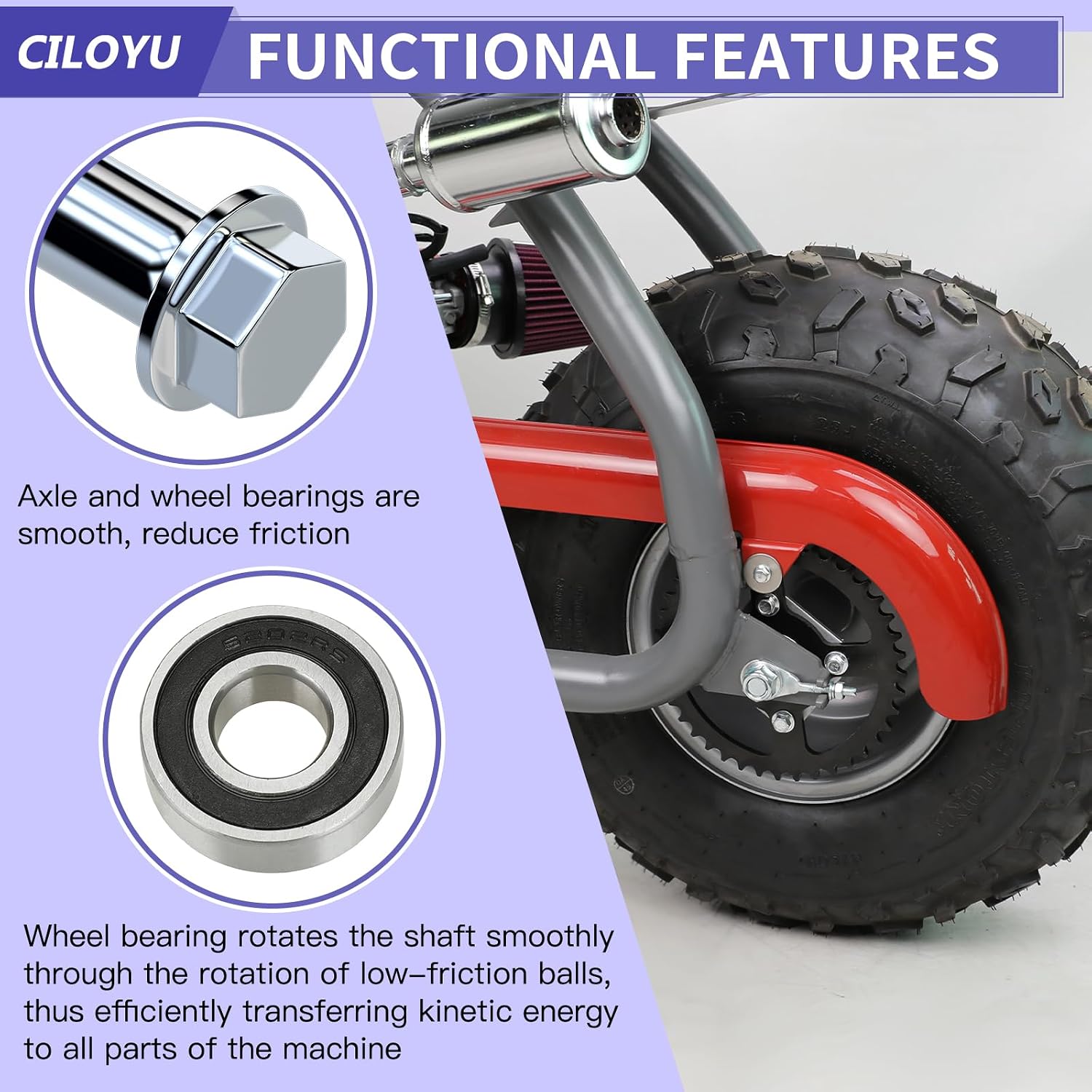 14mm 290mm Mini Bike Rear Wheel Axle Nut Kit with 6202RS Rear Bearing Compatible with Coleman CT200U-EX BT200X 196CC 200CC 6.5HP Mini Bike Powersports Accessories Parts 15mm Chain Adjuster