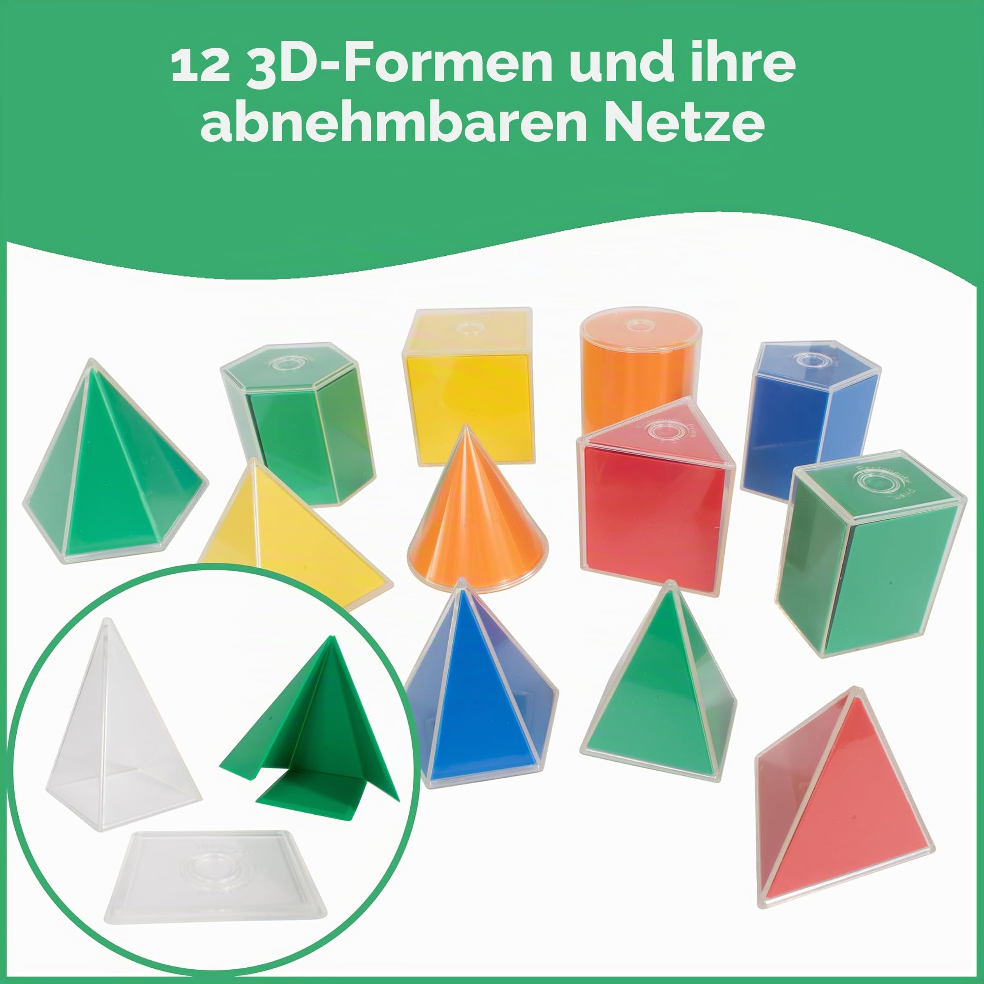 edxeducation 2D3D Geometrische Körper - 24er Set - 12 Formen, 12 Faltnetze und Anleitung - Mathe und Geometrie für Kinder, Mehrfarbig/Meereswellen (Ocean Tides)