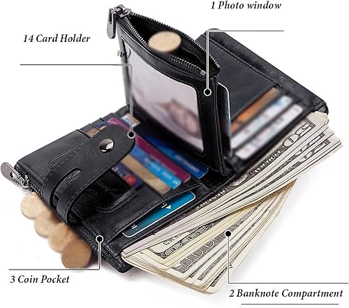 Miniatura 4 de TAUFE Men's Wallets, Cowhide Genuine Leather Men Wallet Coin Purse Mini Card Holder Chain Male Walet Pocket Chain