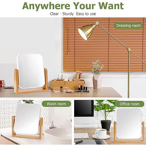 Miniatura 6 de Espejo de maquillaje de tocador con soporte de bambú natural, aumento 1X3X, espejo de aumento giratorio de 360 grados, espejo de aumento giratorio