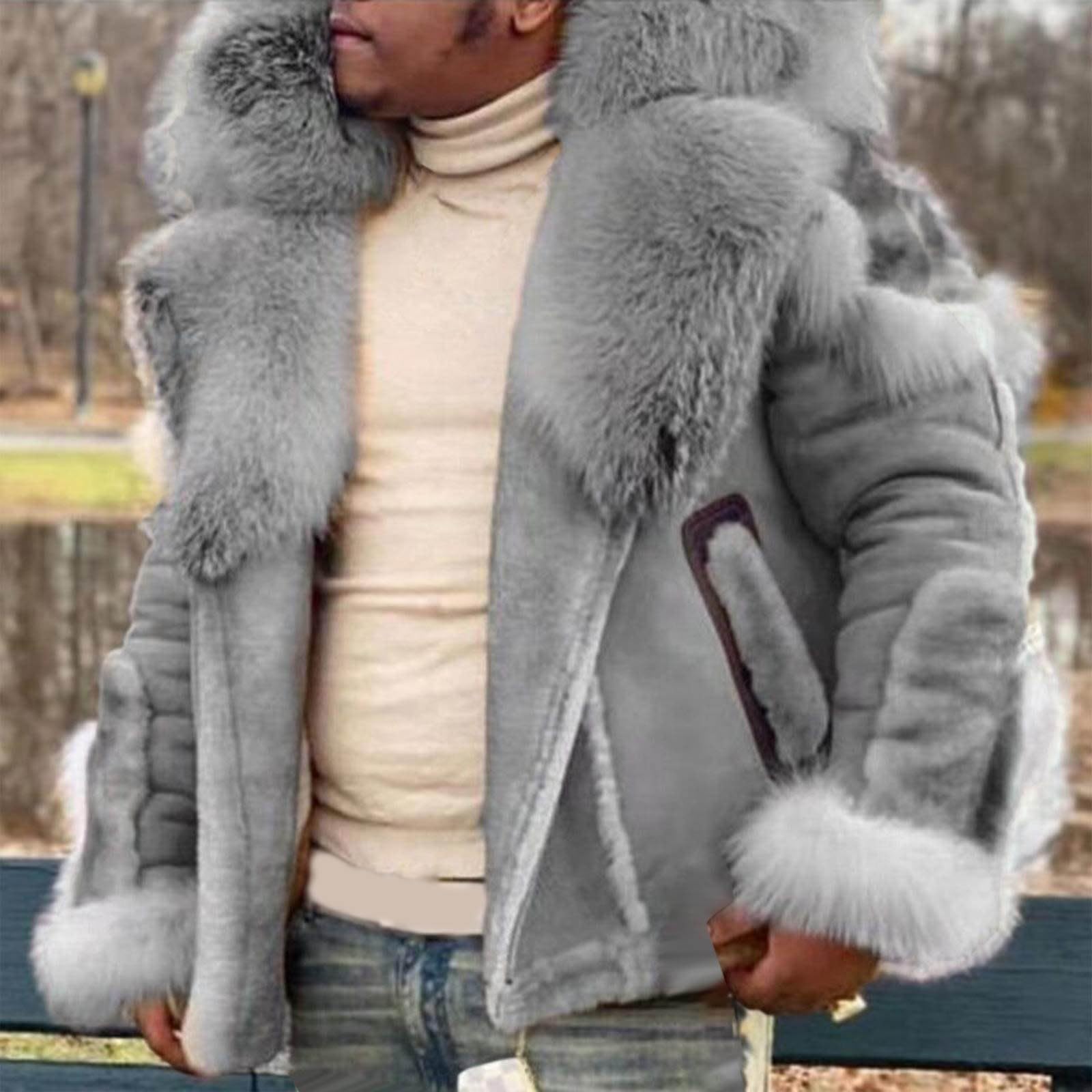 Herren-Parka, Lammfellmantel, dick, warm, langärmelig, Kunstfellkragen, Sherpa-Mantel, große und große Parka-Jacken