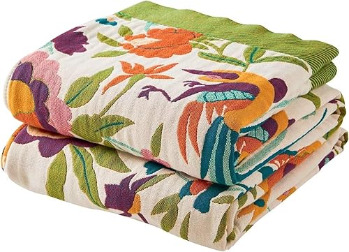 Miniatura 15 de Manta reversible de 100% algodón, ultrasuave, rústica, bohemia, con diseño floral, pájaros y mariposas, decoración con estilo de granja, para todas