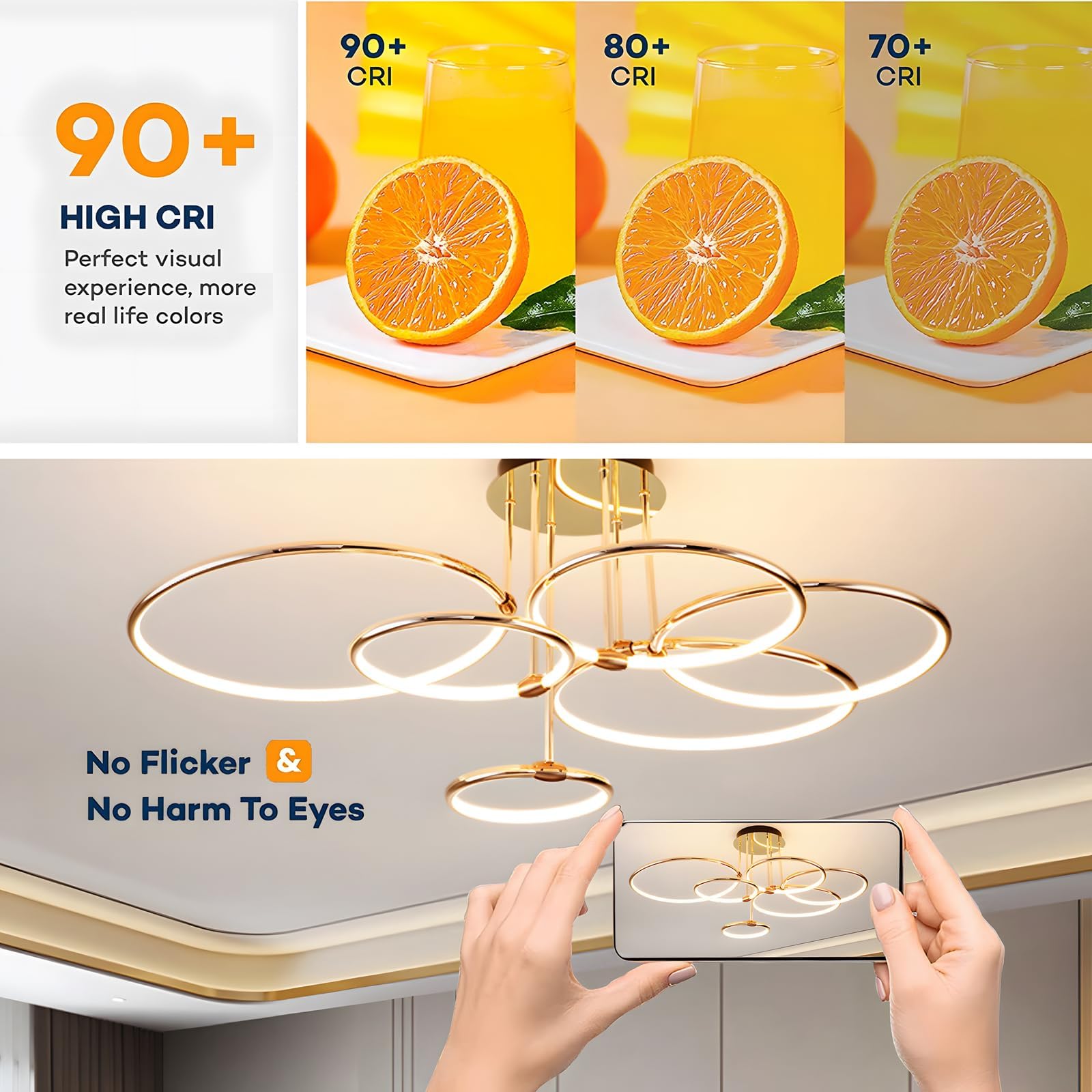 LED Plafoniera, Ø105cm Lampadario Cerchio In Metallo Dorato, 145W Dimmerabile Continuo 3000-6000K, Lampadario Rotondo Moderno In Placca Camera Letto Soggiorno Bambini Ufficio Studio (6 Anelli)