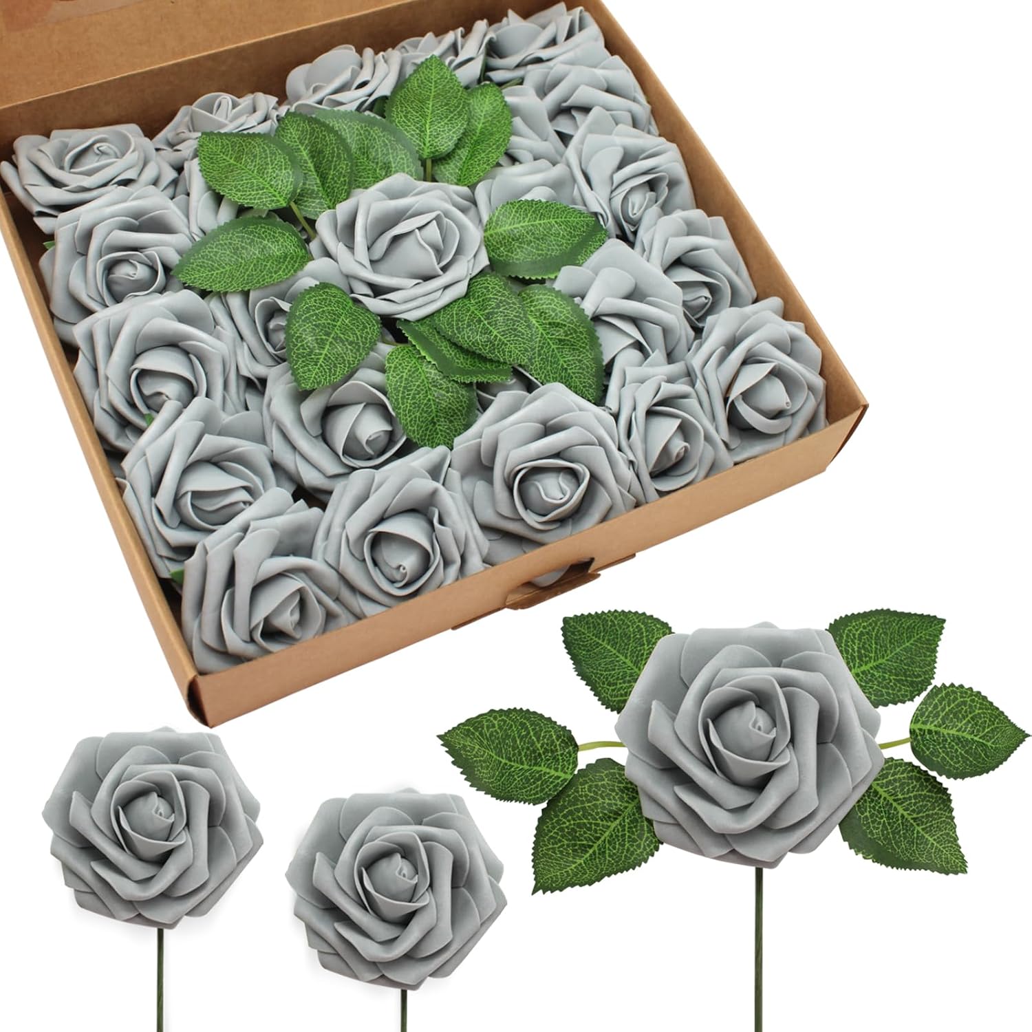Amazon.com: JOYLEX 100Pcs Grey Artificial Flowers Realistic Roses, Real ...