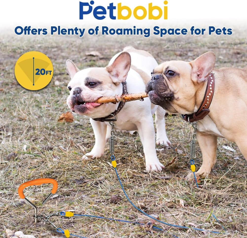 Petbobi Dog Tie-Out Cable and Stake - 20ft & Petbobi Dog Leash Hooks for Wall