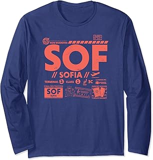 Vintage Sofia SOF Airport Code Travel Day Retro Tag Bulgaria Long Sleeve T-Shirt
