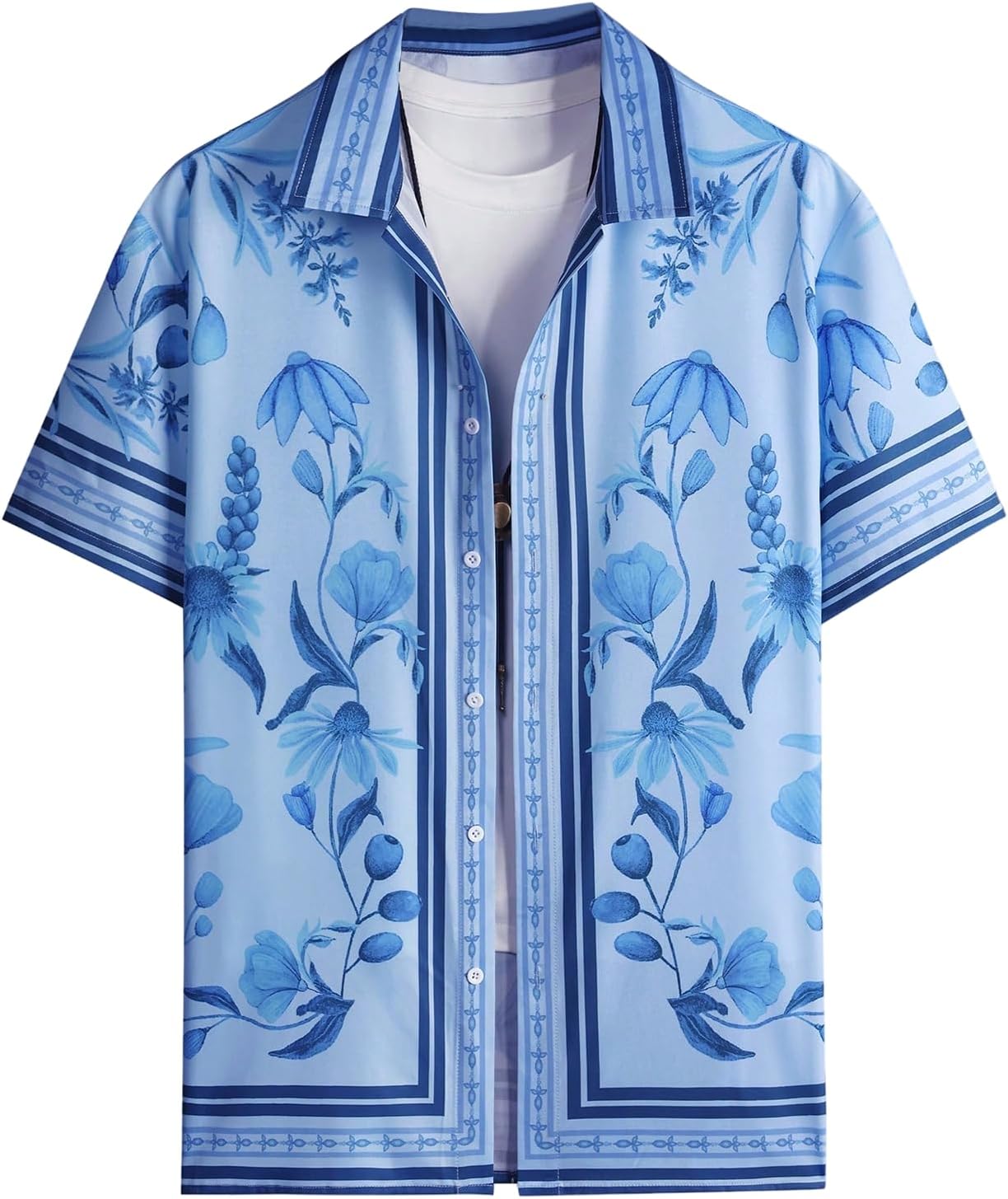 OYOANGLE Men's Short Sleeve Hawaiian Shirts Floral Button Down Shirt Summer Beach Tops