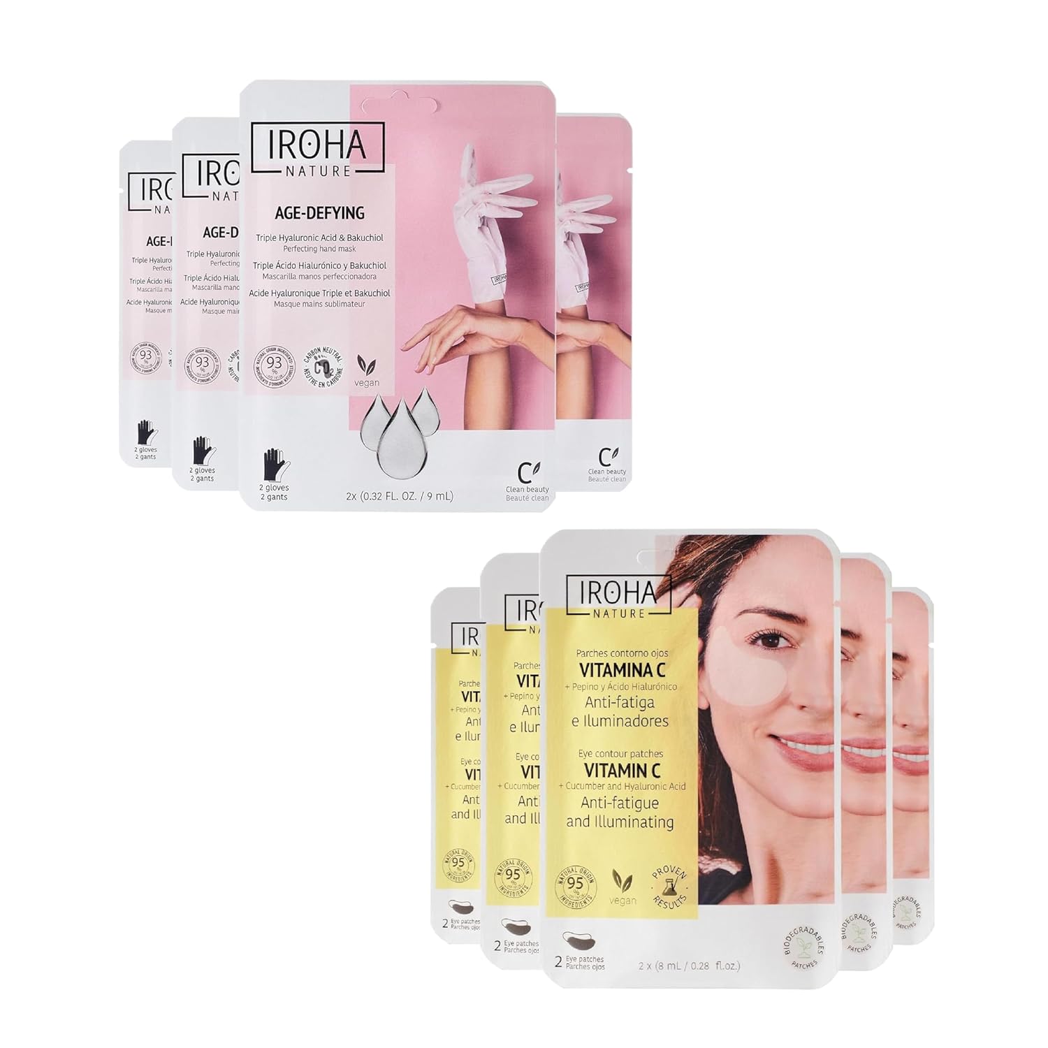 Anti-Aging Hand Mask (4 Pairs) + Illuminating Eye Mask, Anti-Fatigue (5 Pairs) – Anti-Aging Hand Mask with Hyaluronic Acid & Bakuchiol |Hydrating Eye Patches with Vitamin C, Cucumber, Hyaluronic Acid