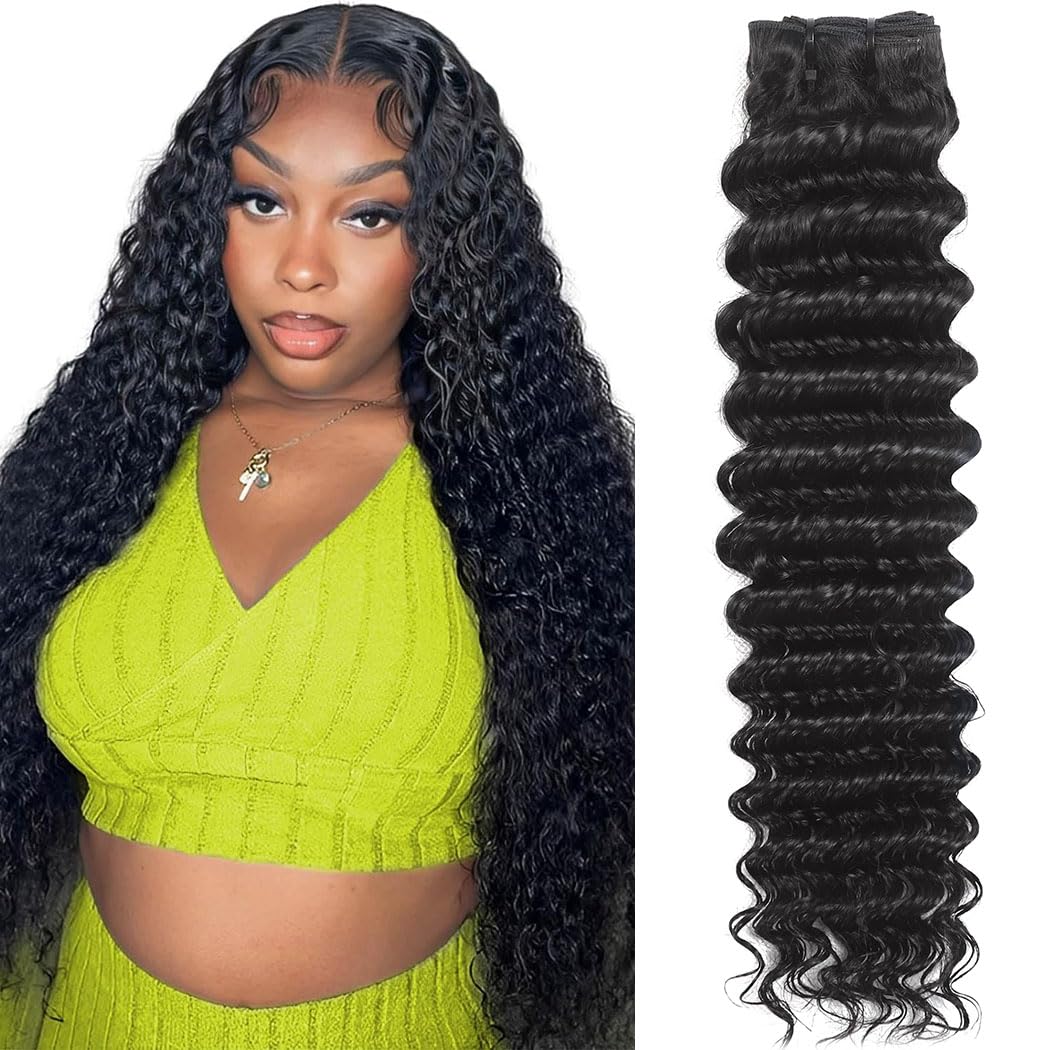DMKEEP 12A Deep Wave Bundles Human Hair 26 28 30 Inch 100% Unprocessed Brazilian Virgin Hair 3 Bundles Curly Virgin Hair Weave Wet and Wavy Bundles Human Hair Natural Color
