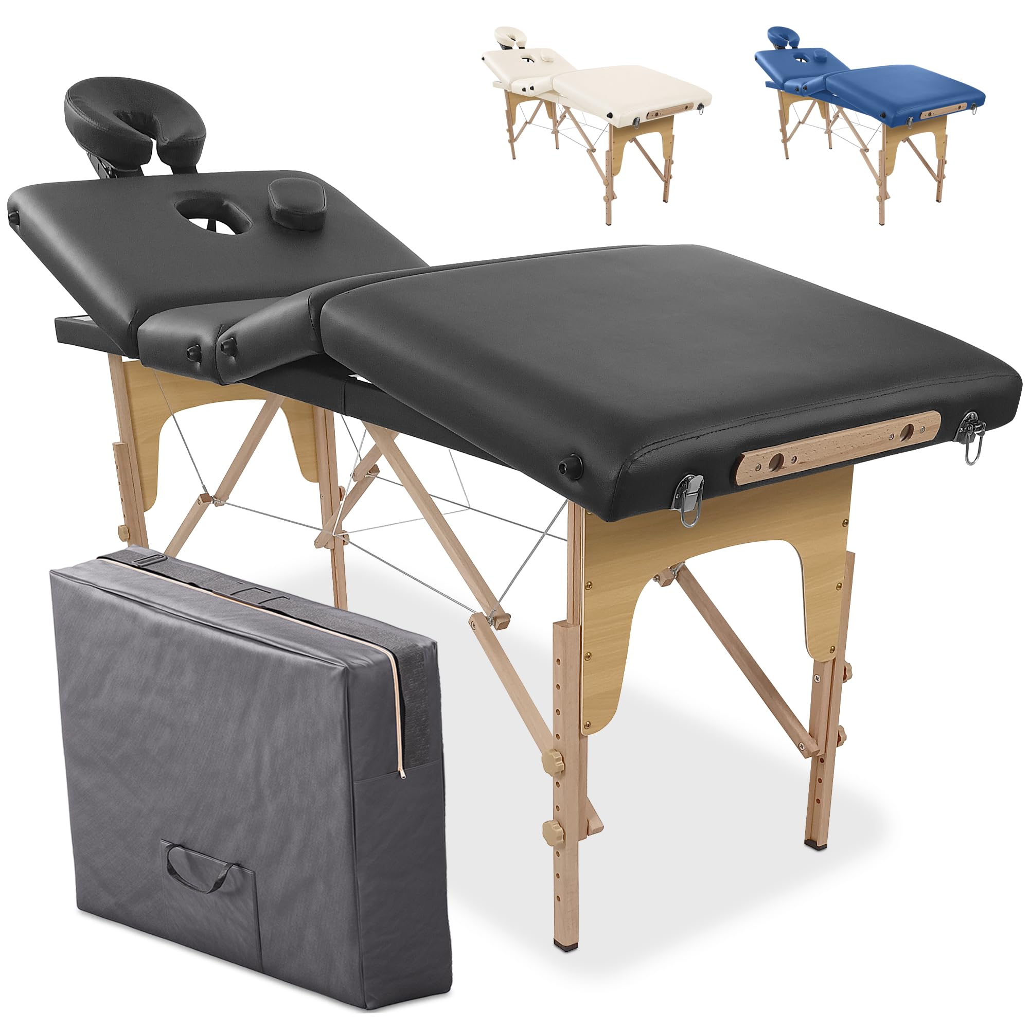 BELTOM® Table de Massage 4 Zones Portables Cosmetique lit esthetique avec Panneau Reiki + Sac - Noir
