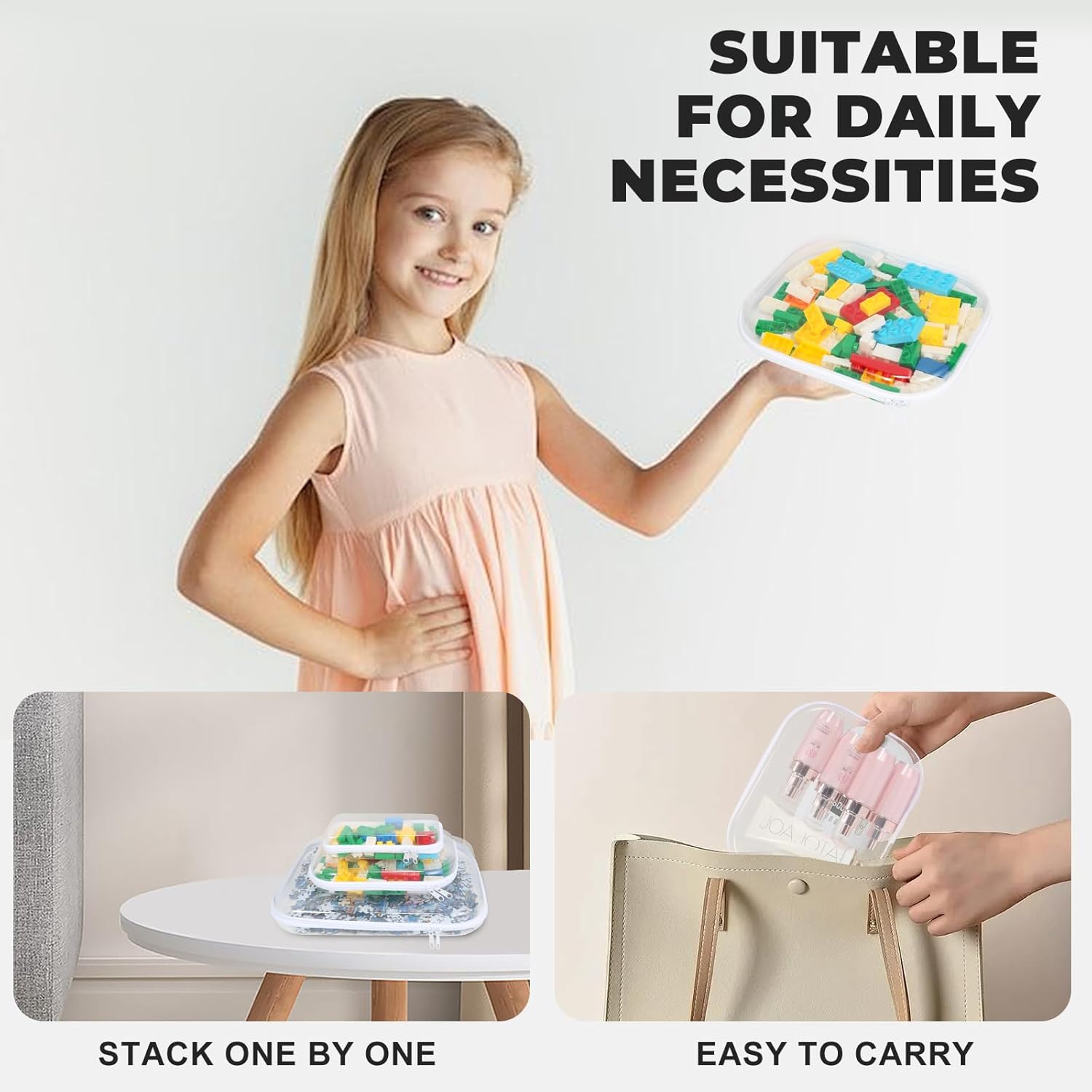 Zippered Hard Pouch, Clear Hard Shell Zipper Case, Clear Plastic Storage Box Containers Small Toiletry Bag for Small Items, Toys, Building Blocks, Puzzles, Cosmetics & Stationery (small+medium+large)