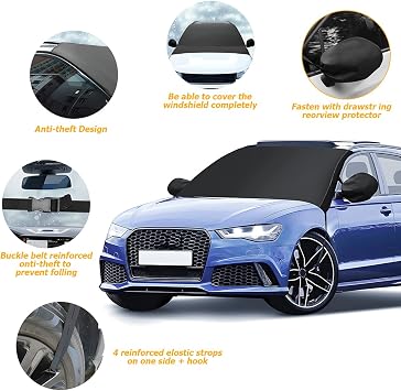 Mandark Car Windshield Cover for Ice and Snow, Waterproof Oxford Vehicle Sun Shade Defense Frost Protector with Side Mirror Cover, Auto Windscreen Protective Guard, Universal for Most Cars
