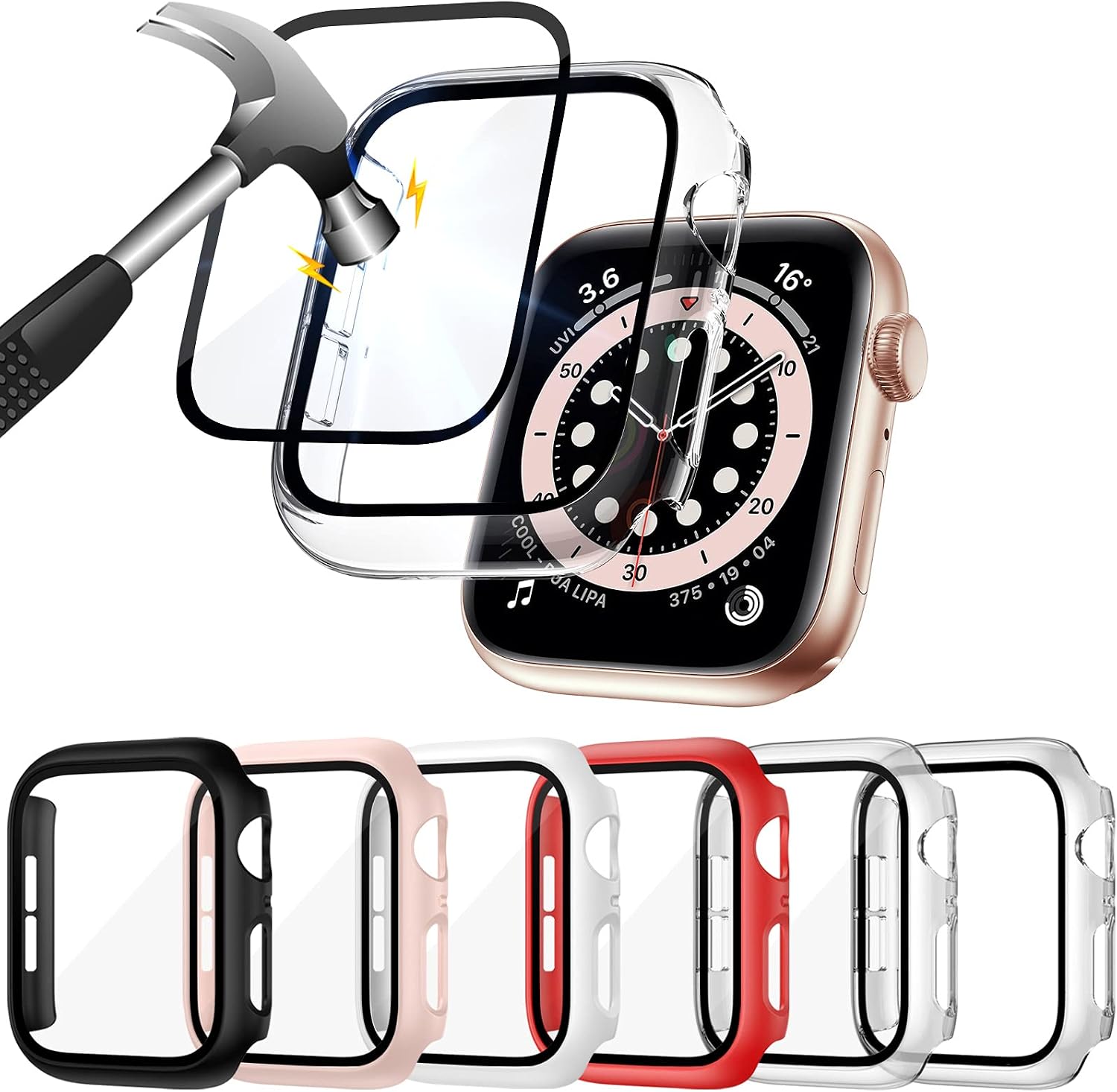 ZEBRE [6 Pack] Hard PC Case Compatible with Apple Watch SE/Series 6 / Series 5 / Series 4 44mm with Built in 9H Tempered Glass Screen Protector- All Around Full Coverage Protective Cover Bumper