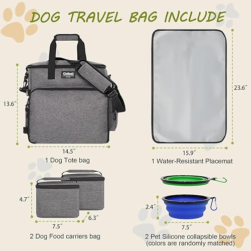Miniatura 8 de Goloni Bolsa de viaje para perros aprobada por aerolíneas, gran capacidad para accesorios para mascotas, con 2 cuencos plegables para perros, 2