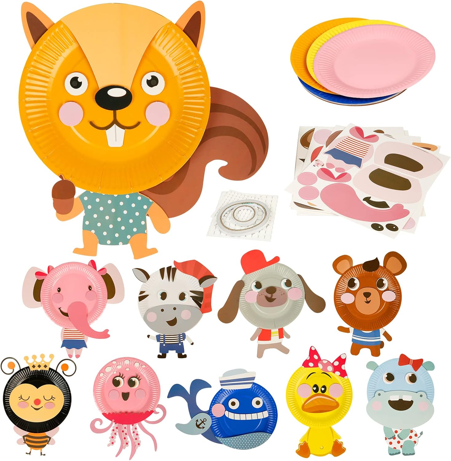 LOOPES Arts and Crafts Kits for Kids,10Pcs Animals Cartoon Paper Plate Art Sets Craft Kits for 3
