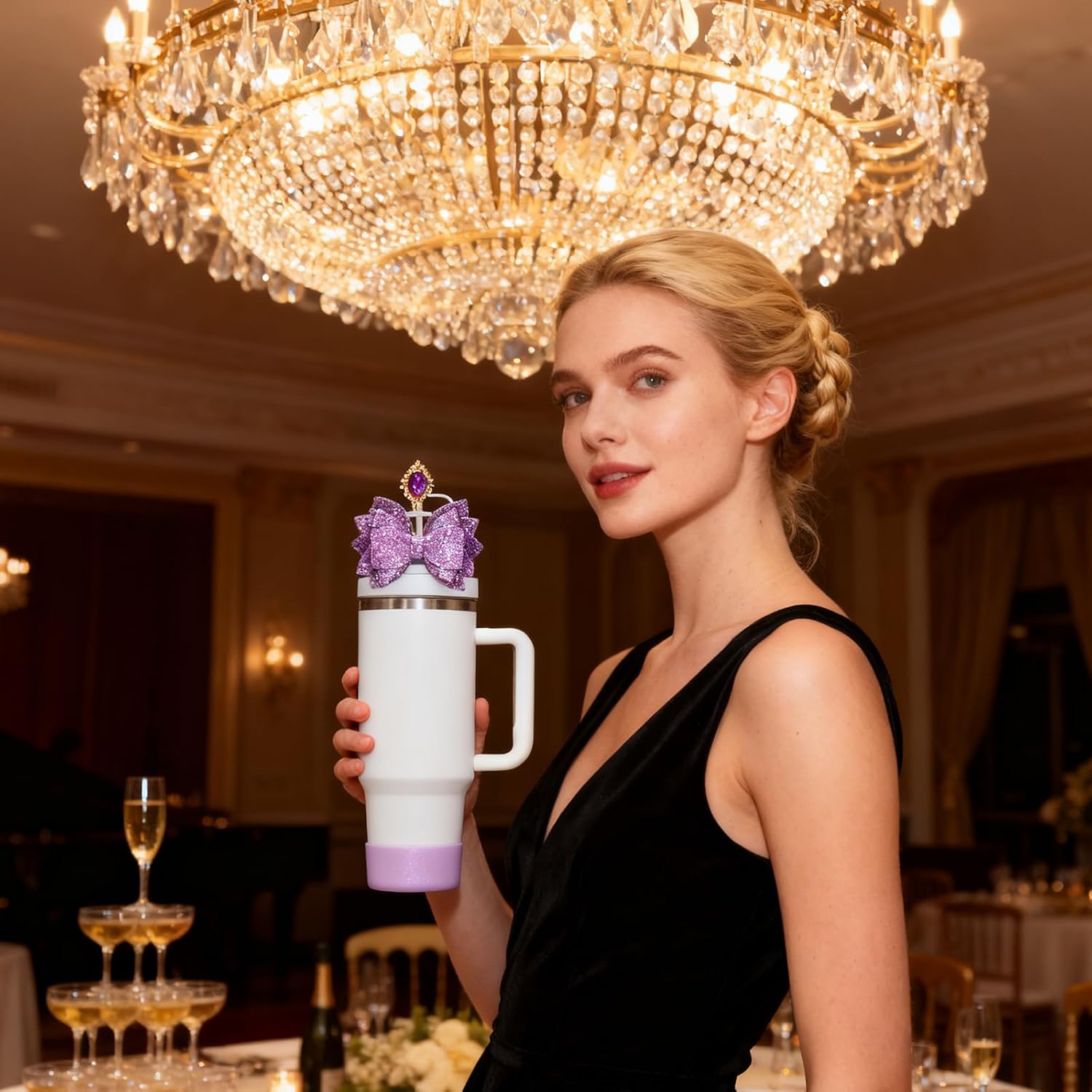3PCS Bow Straw Decorate Cup Accessories Set for Stanley(Light Purple) image 5