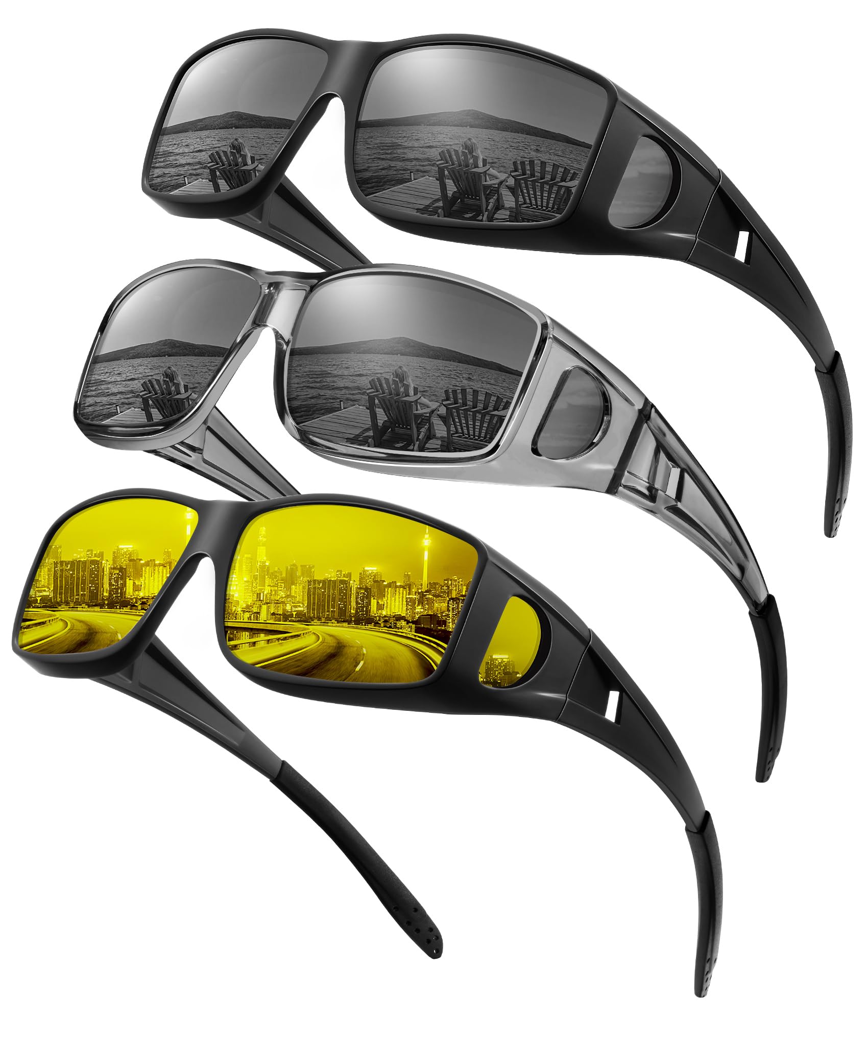 KALIYADI Sunglasses Fit-Over-Glasses Polarized Sunglasses-Men: Wrap Around Sun Glasses Womens with UV Protection for Driving