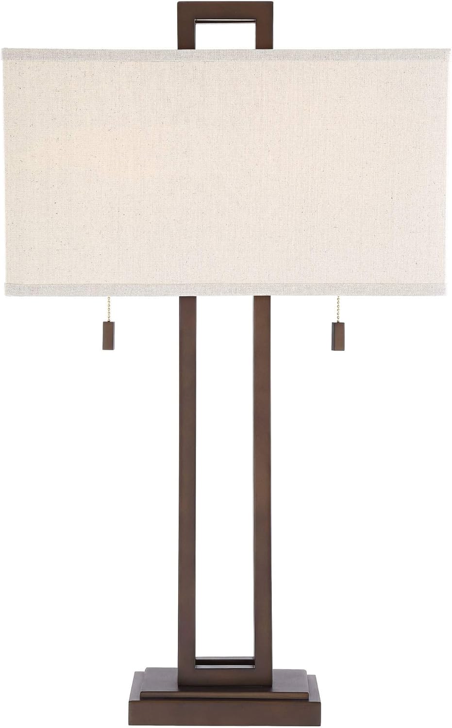 Possini Euro Design Gossard Modern Industrial Table Lamp 30" Tall Bronze Brown Open Metal Off White Rectangular Box Shade for Bedroom Living Room House Home Bedside Nightstand Office Kids Family