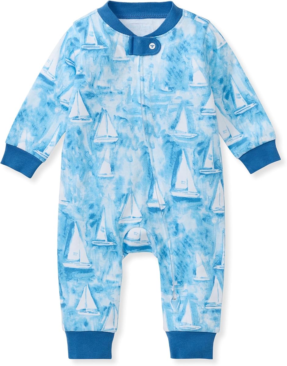 Pijamas para dormir y jugar para niños, 100% algodón orgánico, mono de una pieza con cremallera frontal y sin pies