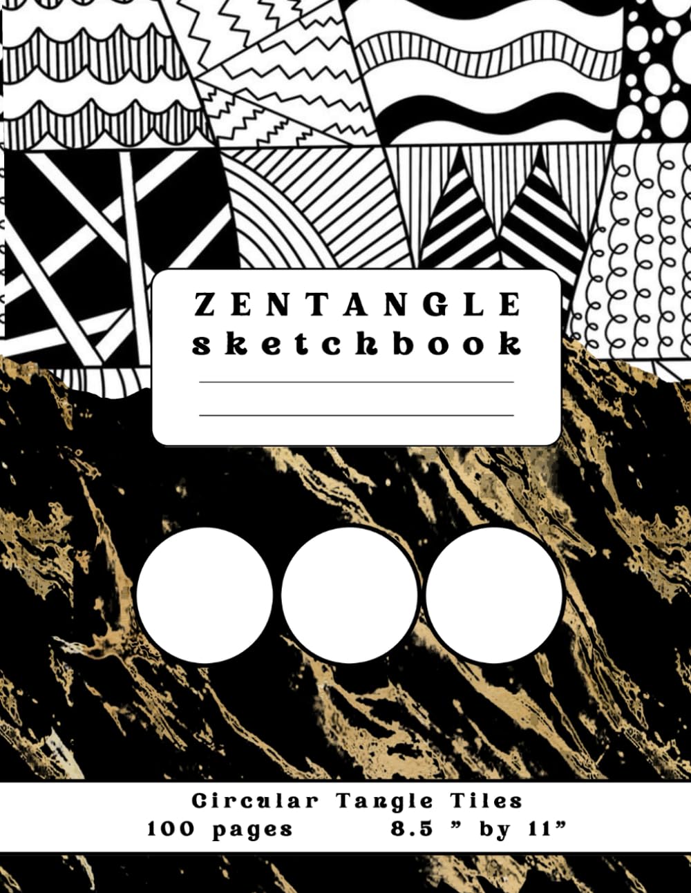 Zentangle Sketchbook, Circular tangle tiles: Elegant Marbled Large Sheets with grids for zendoodle and mandala art, art therapy doodling and zen drawing (relaxation and anti anxiety art)