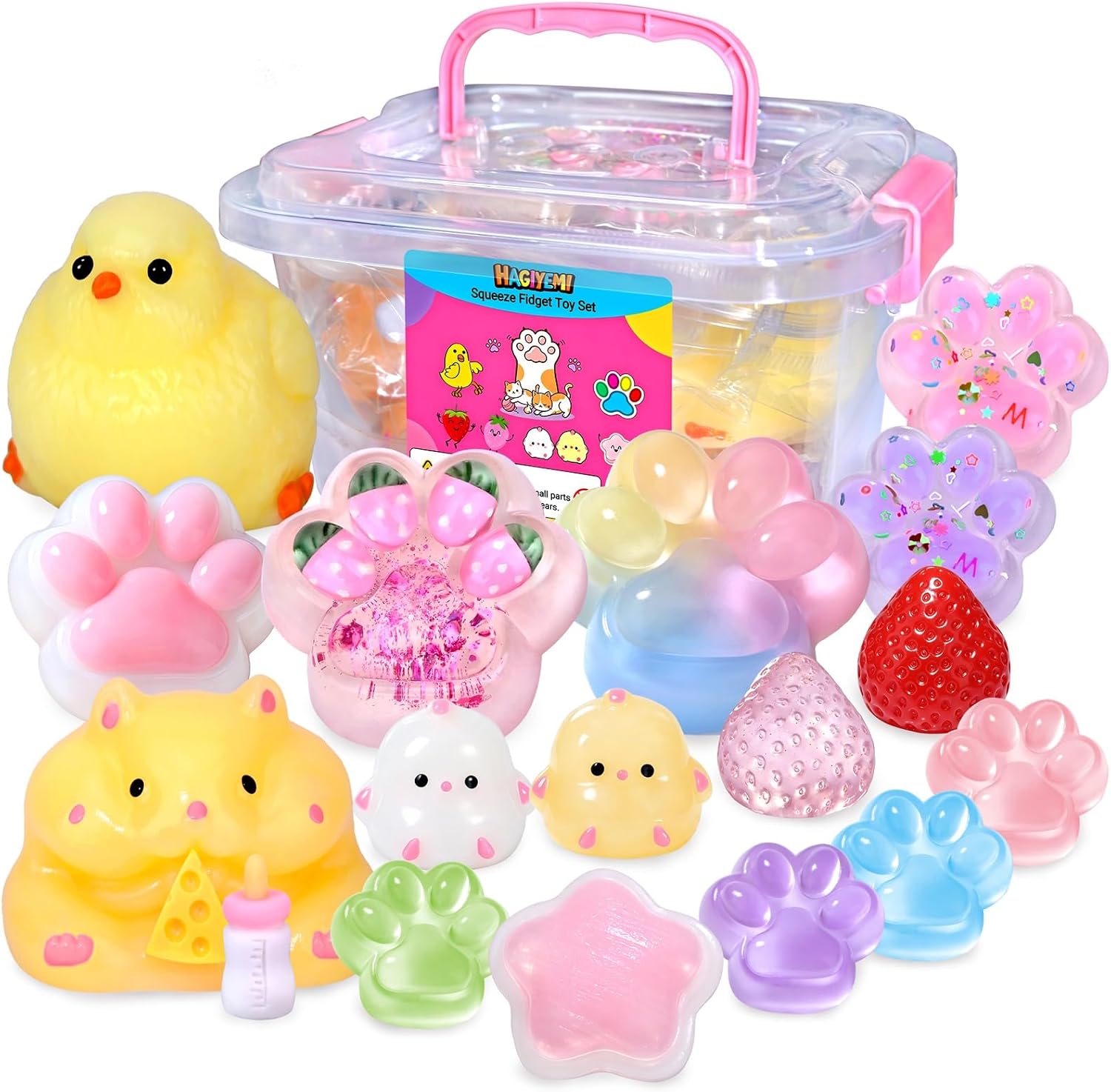 16 Pack Taba Squishy Toys Kit, Squishies Fidget Toy Party Favors for Kids | Squeeze Toys Gifts for Girls Boys 4-12 Year Old, Stress Relief Sensory Toys, Include Chick, Cat Paw, Hamster, Fruit