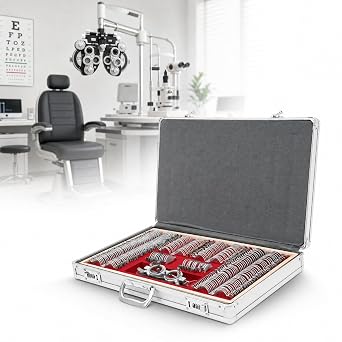 Optical Trial Lens Set Kit, Optical Trial Lens Set Optometry Kit Metal Rim Ophthalmic Lenses + Aluminum Case +Trial Frame, for Optometrists, Vision Testers,Household Use 266pcs/set