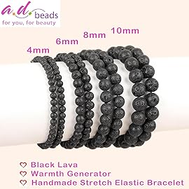 AD Beads Handmade Gemstone Stretch Elastic Bracelet Crystal Healing Reiki Nature\'s Beauty and Spiritual Essence Unisex (6mm, Black Lava (Warmth Generator))