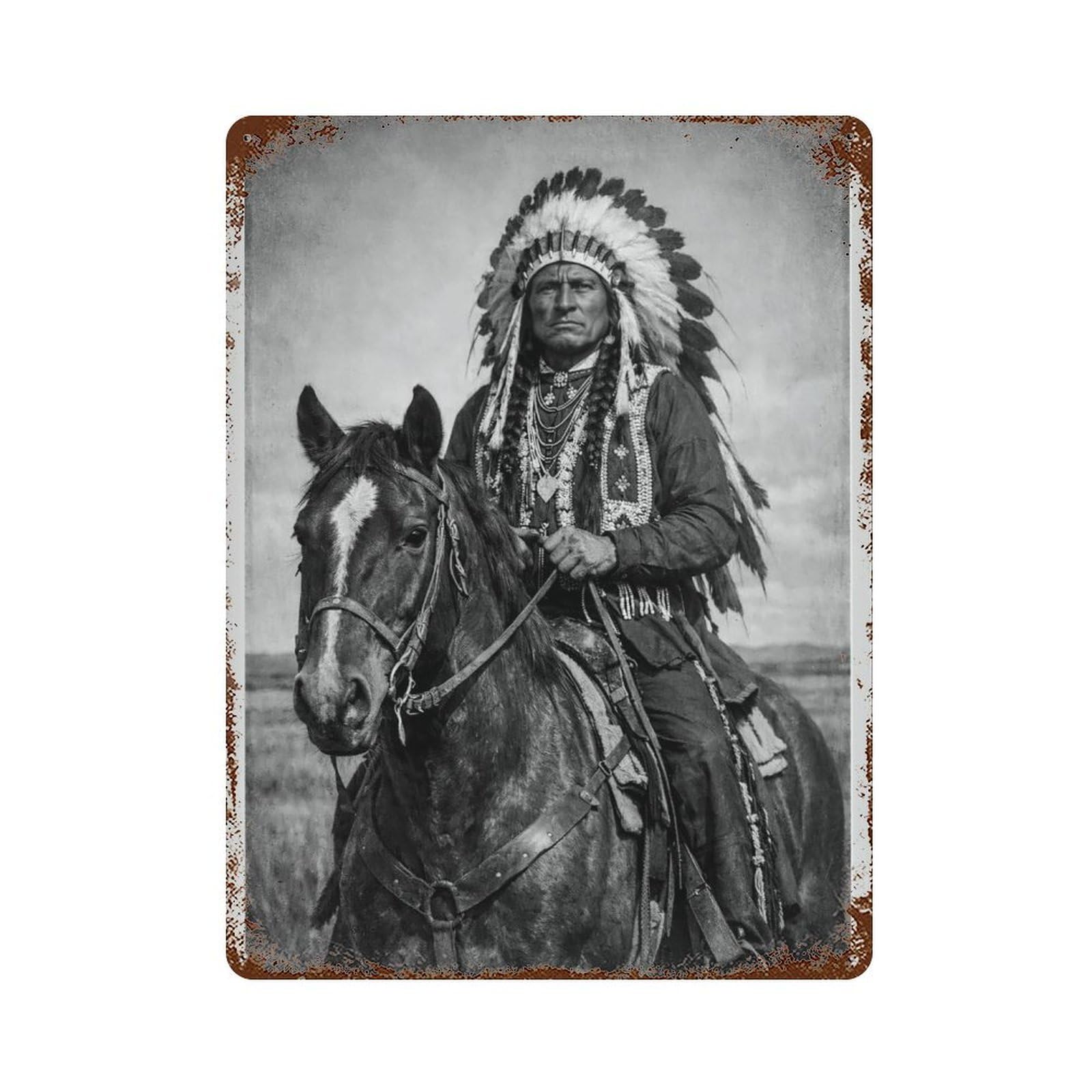 xiaoxiaoshen Comanche Chief Kwana Parker, A Native American Warrior on Horseback. Wall Decor Art Metal Tin Poster Modern Home Decor Art Home Bar Shop Decorations Vintage Sign 40x30cm