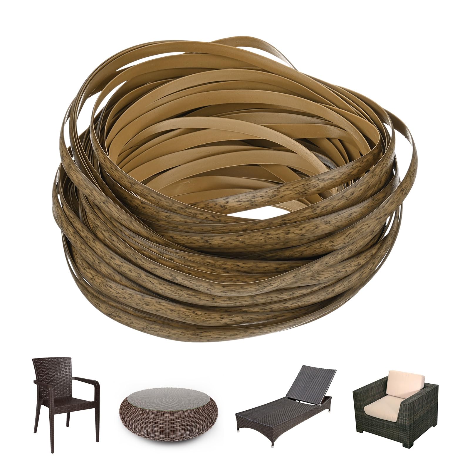 M METERXITY 100Ft Flat Rattan Plastic, Brown Black