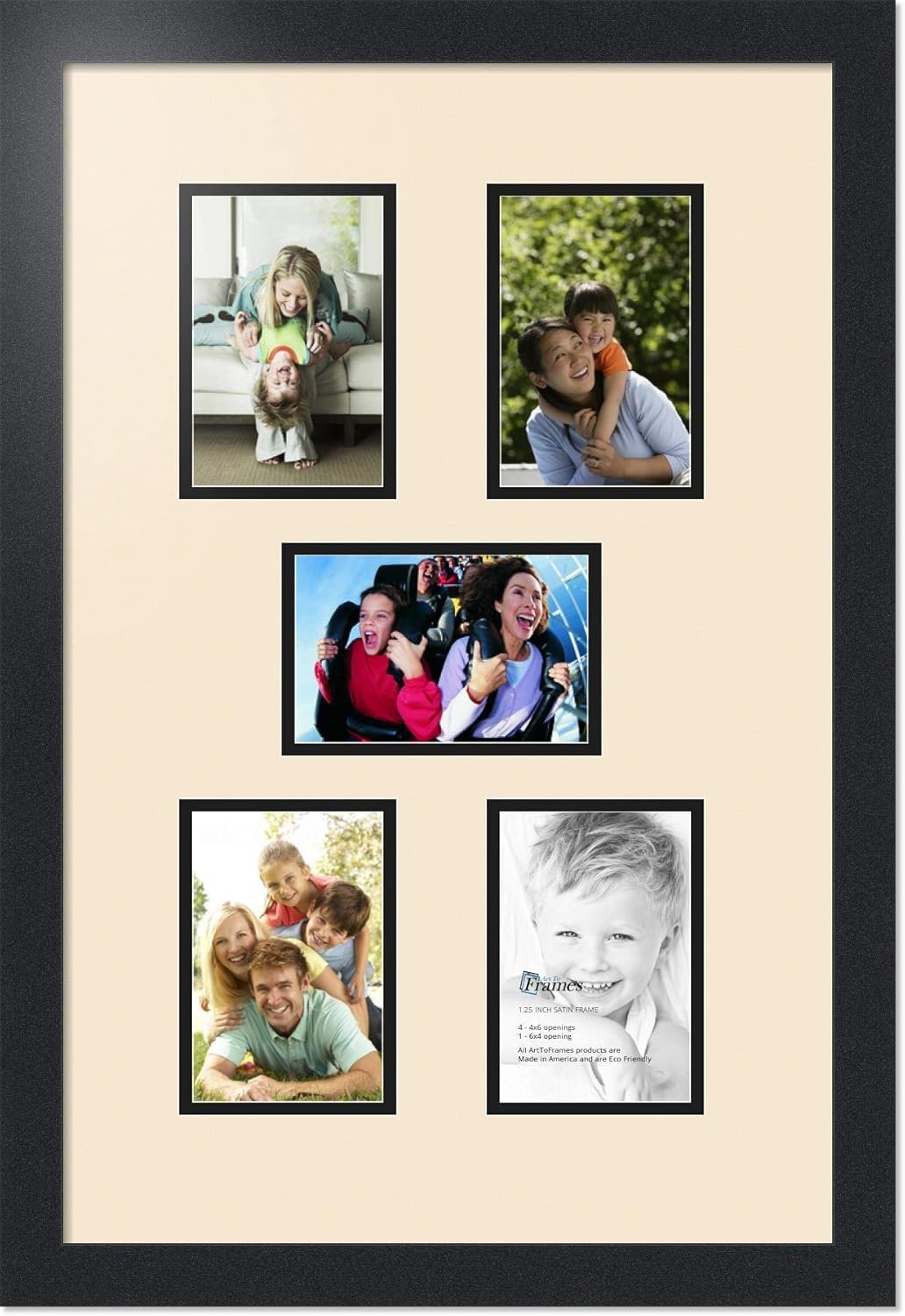 Art to Frames Double-Multimat-142-825/89-FRBW26079 Collage Photo Frame Double Mat with 5-4x6 Openings and Satin Black Frame