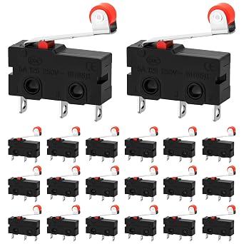 20PCS Micro Limit Switch KW12-3, AC 250V 5A SPDT 1NO 1NC Snap Action Switch with Roller Lever Arm, Miniature Microswitch for 3D Printer, CNC, Microwave Oven and DIY Projects