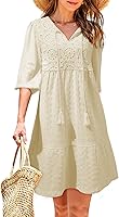 Dokotoo Women's Boho V-Neck Embroidered Mini Sundress - Half Sleeve Drawstring A-Line Summer Dress 2026