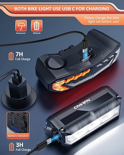 Miniatura 6 de ONVIAN Juego de luces de bicicleta recargables delanteras y traseras para conducción nocturna, faros delanteros y traseros de bicicleta ultra