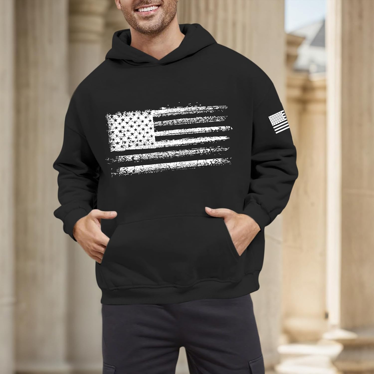 American USA Flag Hoodie for Men Patriotic Vintage Graphic Hooded Sweatshirts Long Sleeve Pocket Pullover Tops - Image 3