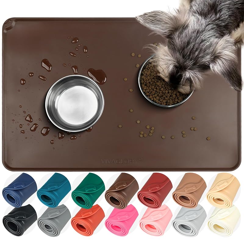 Tapete para Alimentação de Cães e Gatos em Silicone VIVAGLORY, Chocolate, Grande (L) – 60,96 x 39,88 cm