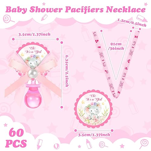 Miniatura 2 de Remuuly 60 piezas de chupetes de baby shower, lindo elefante acrílico, chupete de regalo de fiesta, chupetes para niñas, niños, baby shower, fiesta