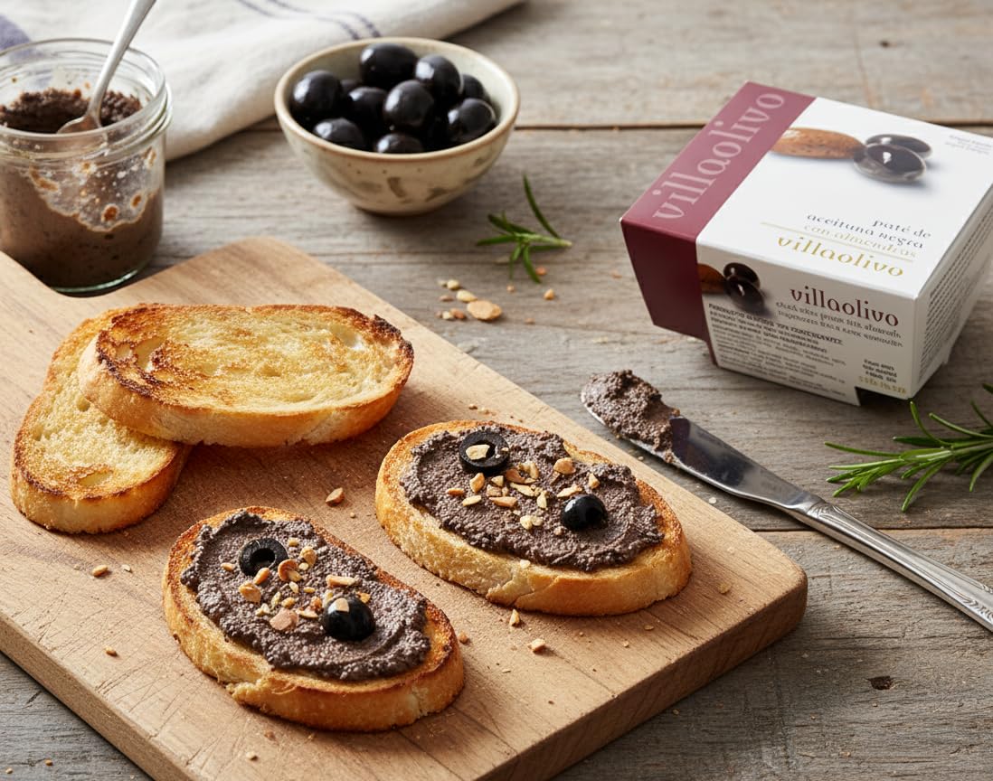 Villaolivo - Pack 12x125g Paté Gourmet de Aceitunas Verdes con Almendras y Aceitunas Negras con Almendras | 100% Natural, Vegano y Sin Conservantes | Ideal para Tapas y Tostadas | Hecho en España