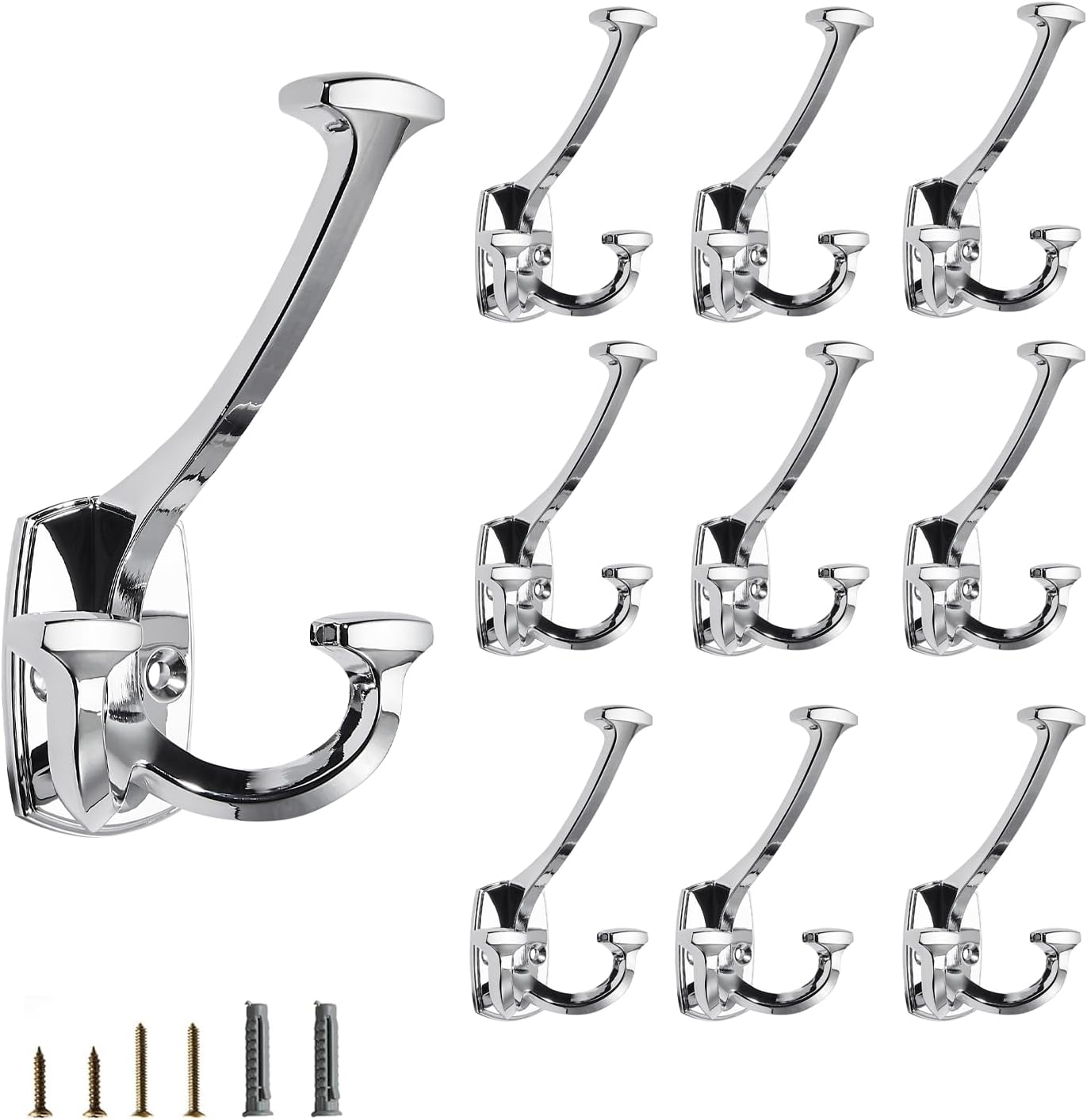 10 Pack Antique Brass Hooks Large Wall Mounted Solid Heavy-Duty Decorative Double-Sided Coat Hooks for Coats,Hats,Backpacks,Bags Closet,Entryway,Laundry Room,Office