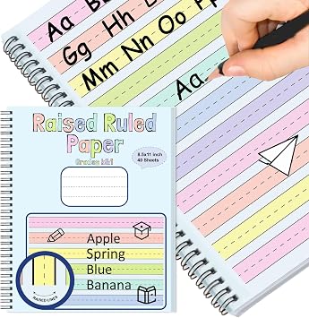 Colored Raised Line Handwriting Paper 8.5x11 Inch Wide Ruled Writing Paper Spiral Bound with ADHD 0.63 In Spacing Multi Sensory Dysgraphia Pad Handwriting Practice Workbook for Kids Kindergarten