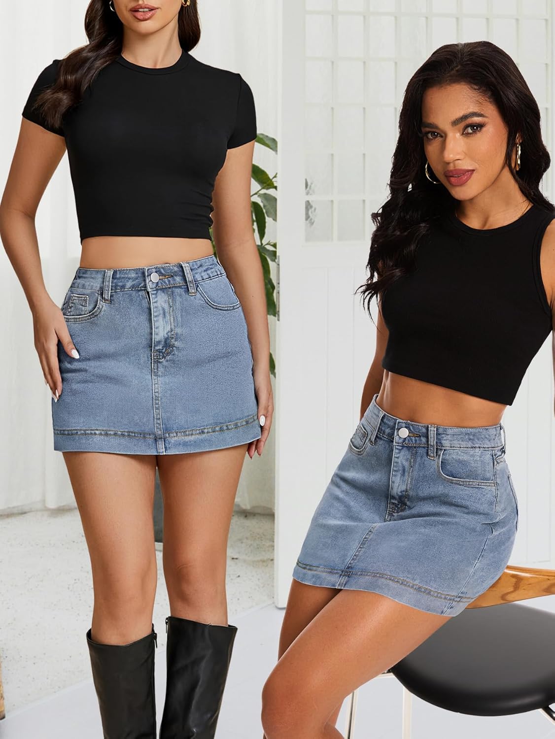 Womens Denim Skirt Casual Mini Jean Skirt Stretch Low Waist Jean Skirt for Women Zip Fly Denim Mini Skirts - Image 3