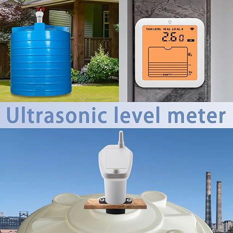Ultrasonic Oil Tank Level Monitor, Liquid Water Tank Level Indicator, Multifunctional Detector Digital Display Meter, Gauge With Indoor Temperature Gauge For Cistern, Rainwater Tanks