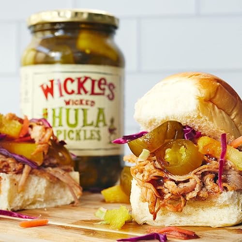 Miniatura 4 de Wickles Pickles Hula Pickles (6 unidades) Chips de pepinillo dulces y picantes Pepinillos picantes con ajo con jalapeño y piña Rebanadas